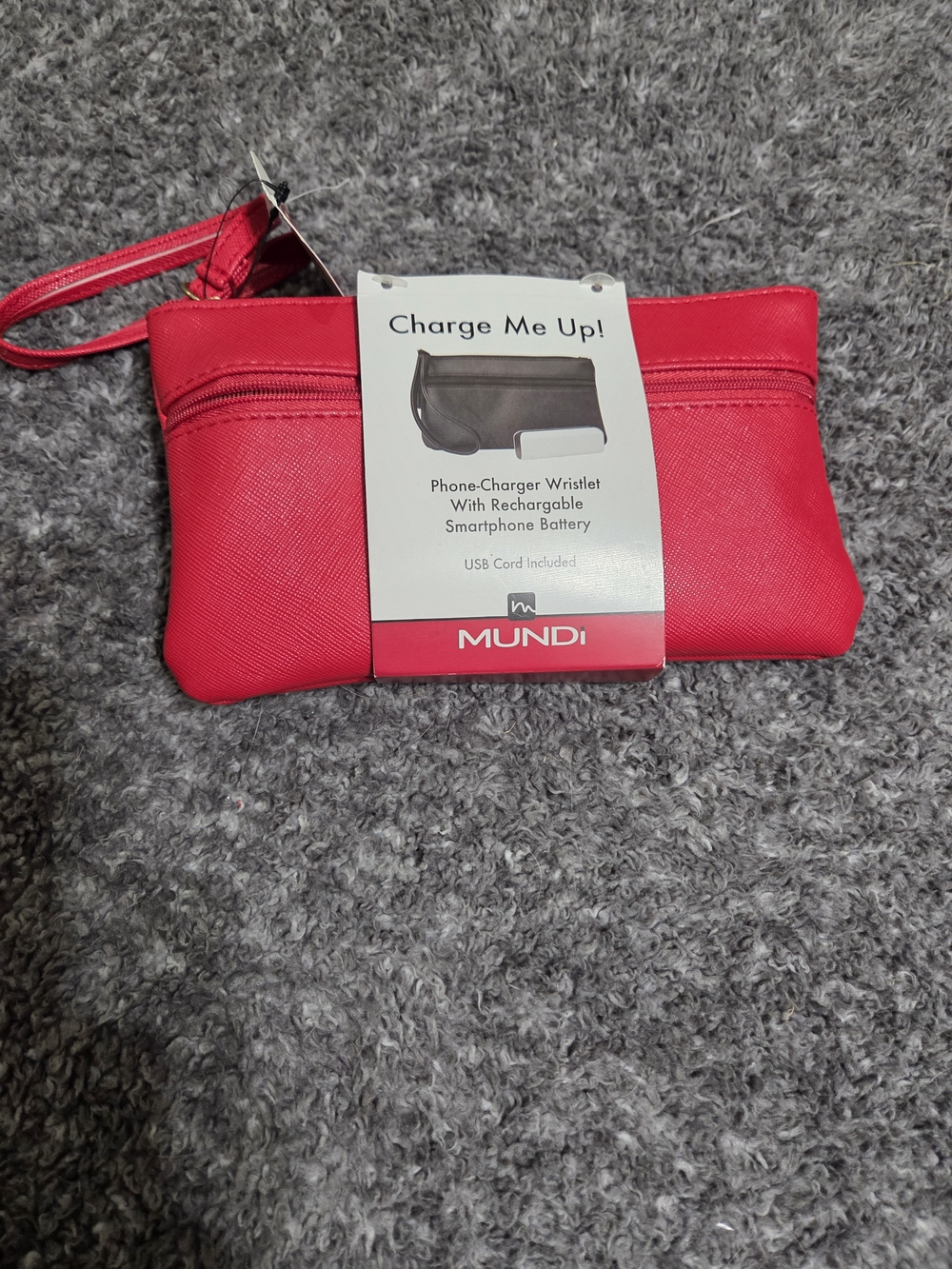 mundi Bright Red Wristlet Phone-Charger Clutch